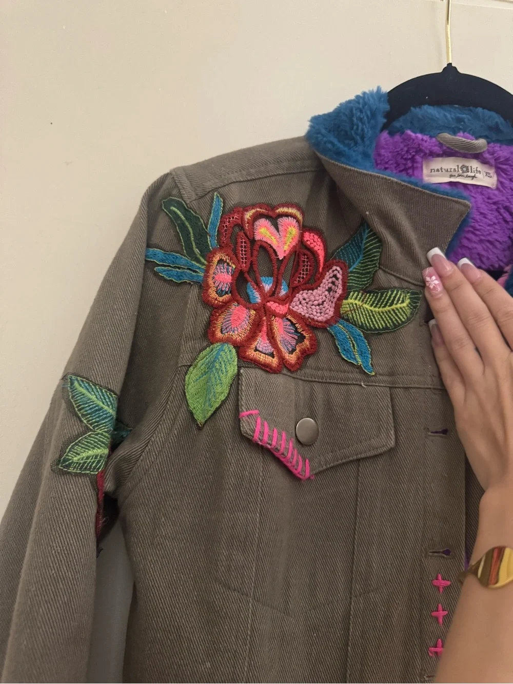 Natural Life Embroidered Sherpa Utility BOHO Jacket